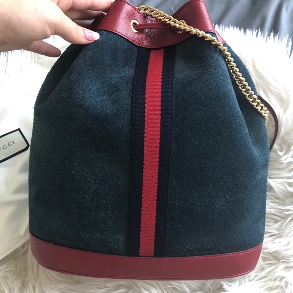 SOLD Gucci Rajah bucket bag medium dark blue suede - Picture 7 of 16